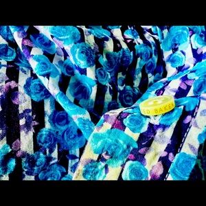 Ted Baker Men’s Button Down Blue Roses w/ Purple Stripes French Cuff Sz 15.5